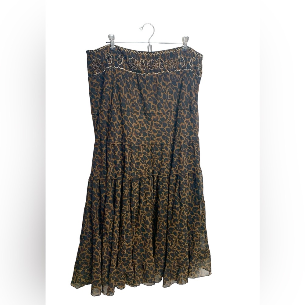 Mix Nouveau New York Animal Print Leopard Beaded Tiered Full Maxi Skirt 16